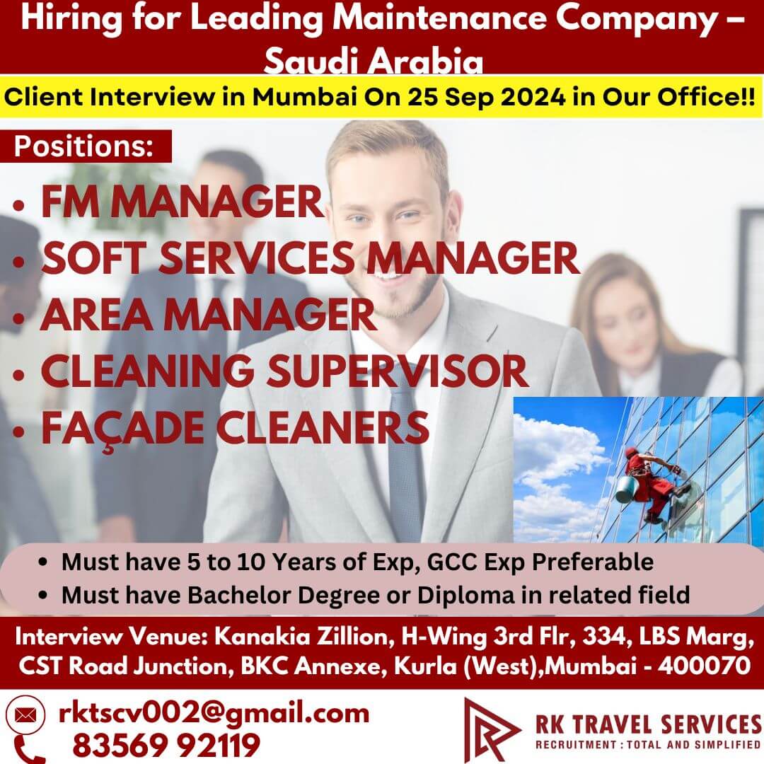 Hiring for Leading Maintenance Company – Saudi Arabia