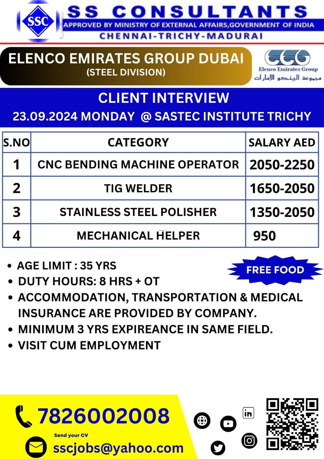 "Client Interview for Elenco Emirates Group Dubai - CNC Operators, TIG Welders & Helpers | 23rd Sep 2024 in Trichy"