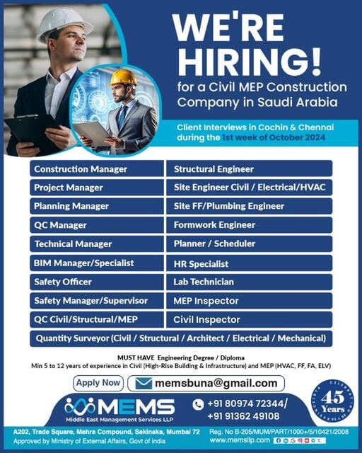 🚨 We’re Hiring! 🚨 Join a top Civil MEP Construction Company in Saudi Arabia!