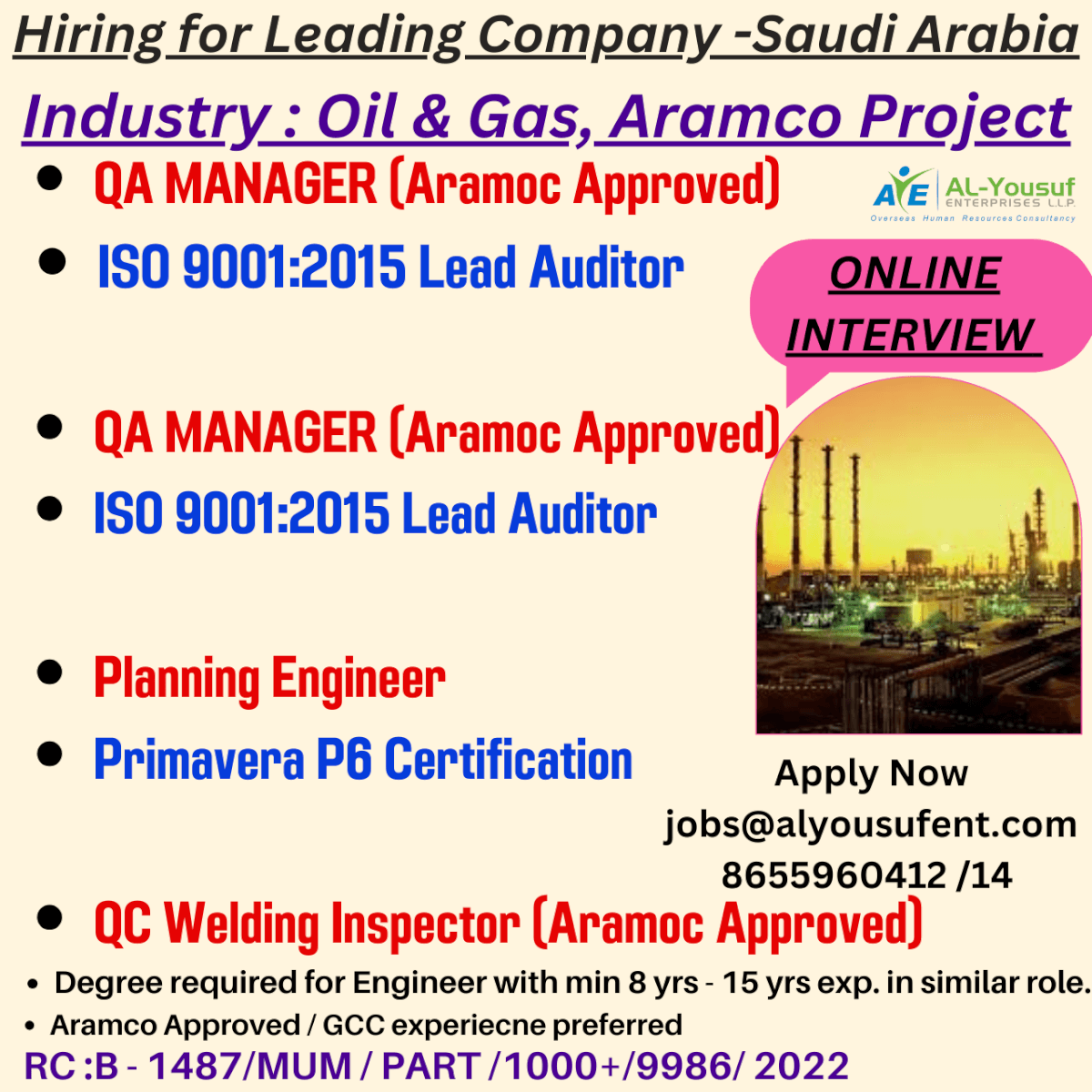 Manager QA /QC / Planning  / Welding  Inspector