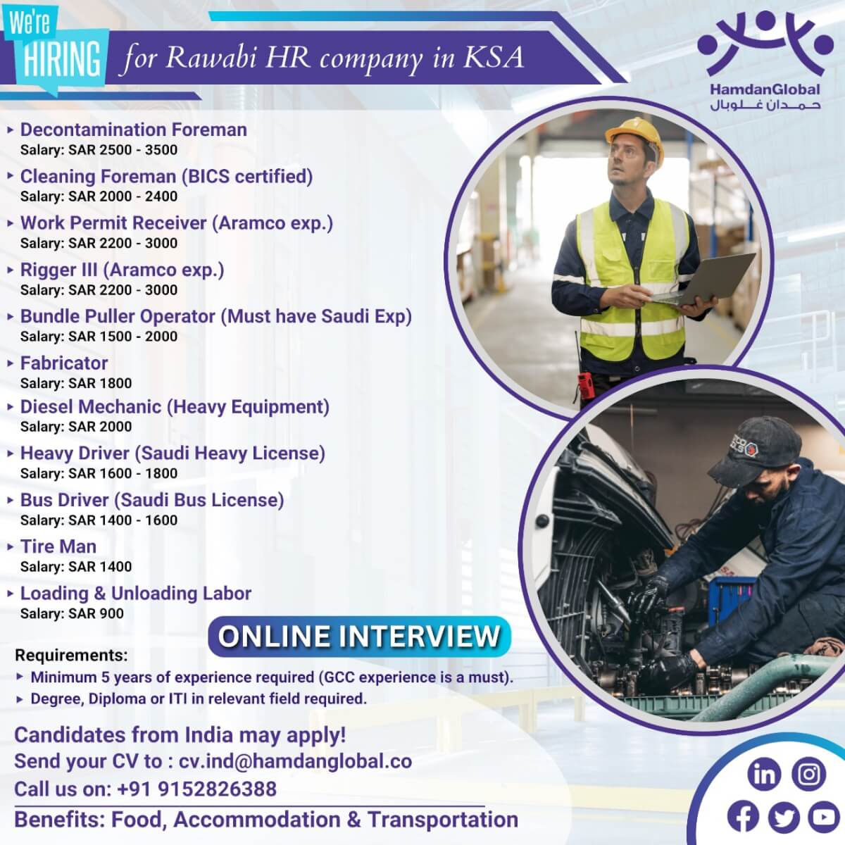 URGENTLY REQUIRED FOR RAWABI HR COMPANY IN KSA