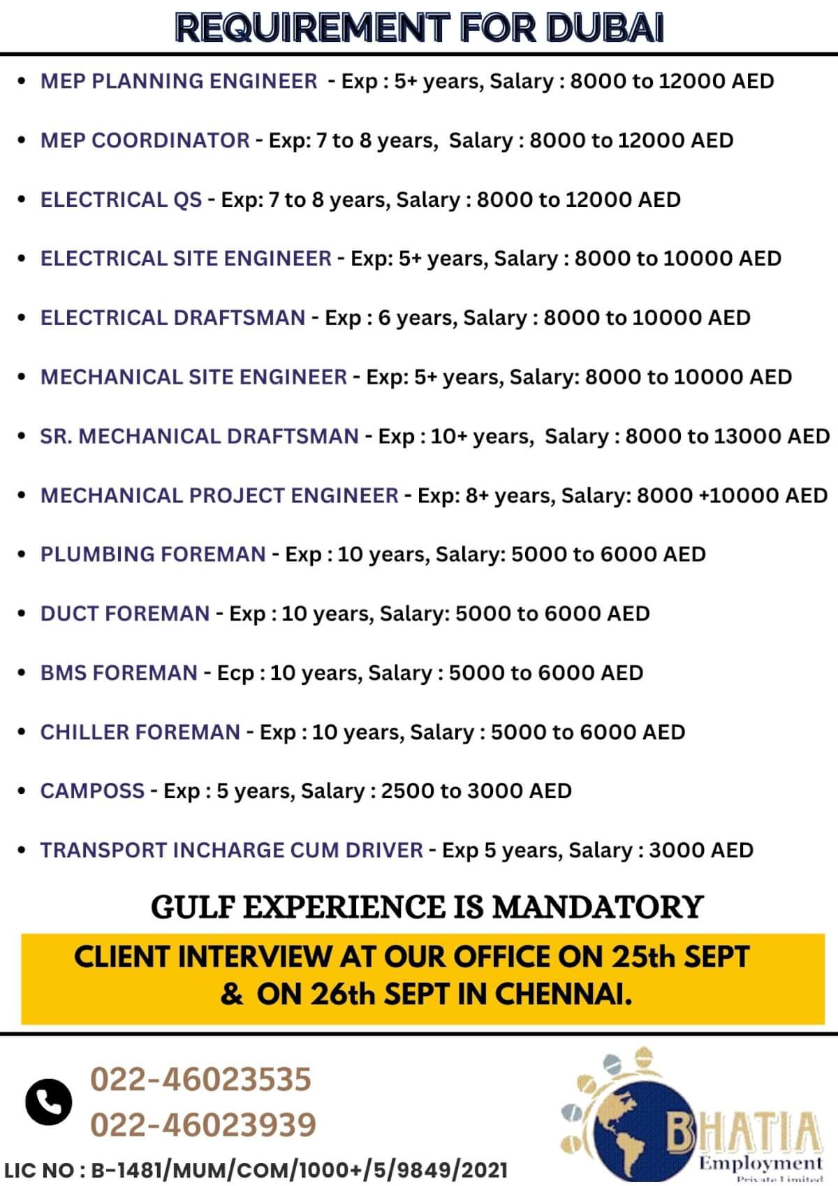 Requirements for Dubai Construction Company