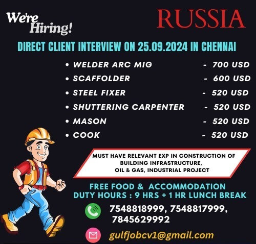 Urgently required for a leading co in russia