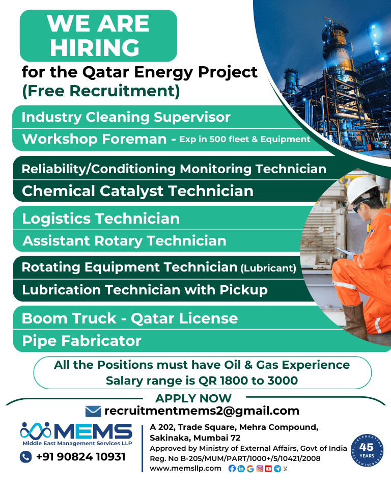 🌟 Free Recruitment 🌟 We’re hiring for the Qatar Energy Project