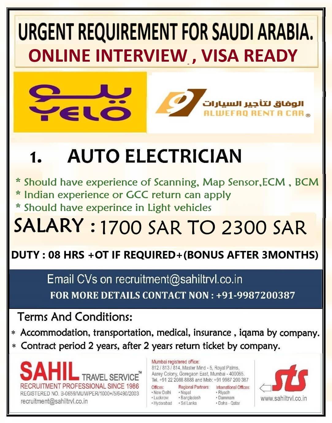 Urgently required for a Highly reputed company in ksa