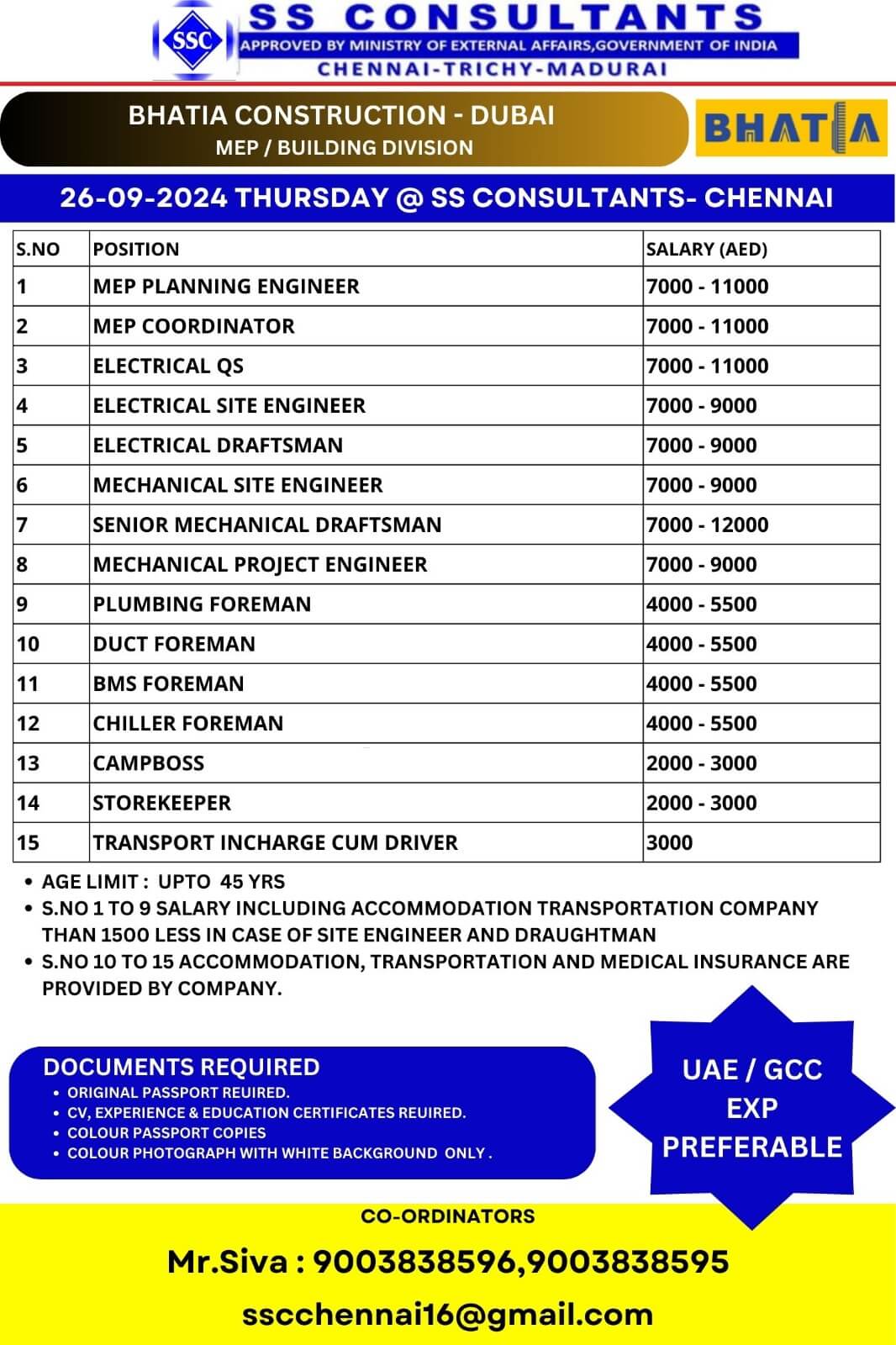 REQUIREMENT FOR DUBAI