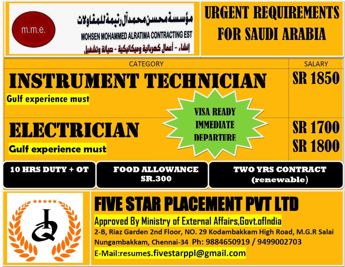 URGENT REQUIREMENTS FOR SAUDI ARABIA