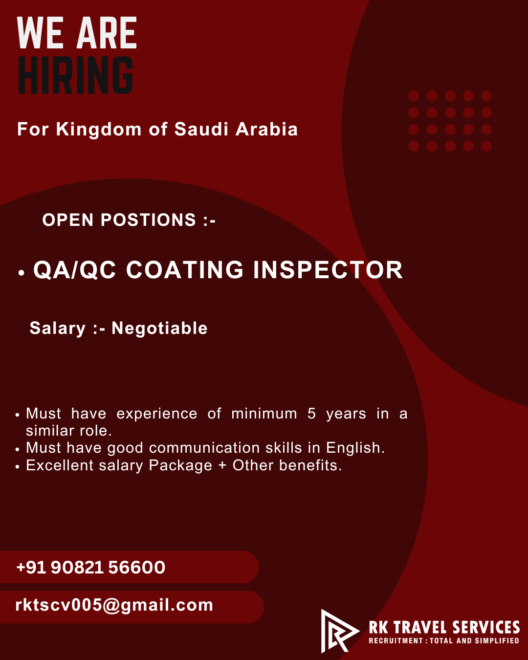 We Are Hiring For Kingdom of Saudi Arabia