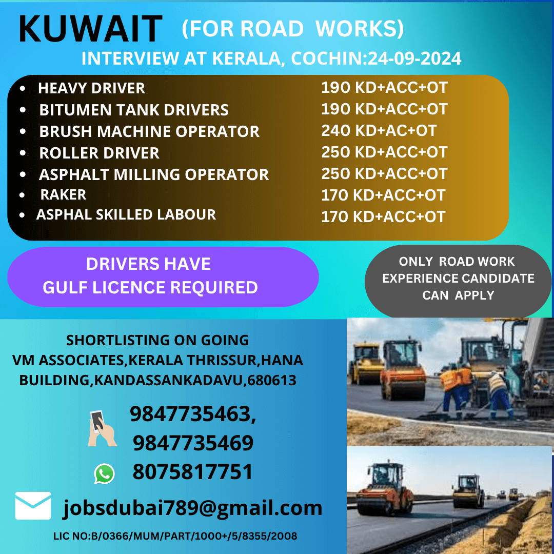 URGENTLY REQUIRED FOR KUWAIT ROAD CONSTRUCTION WORKS