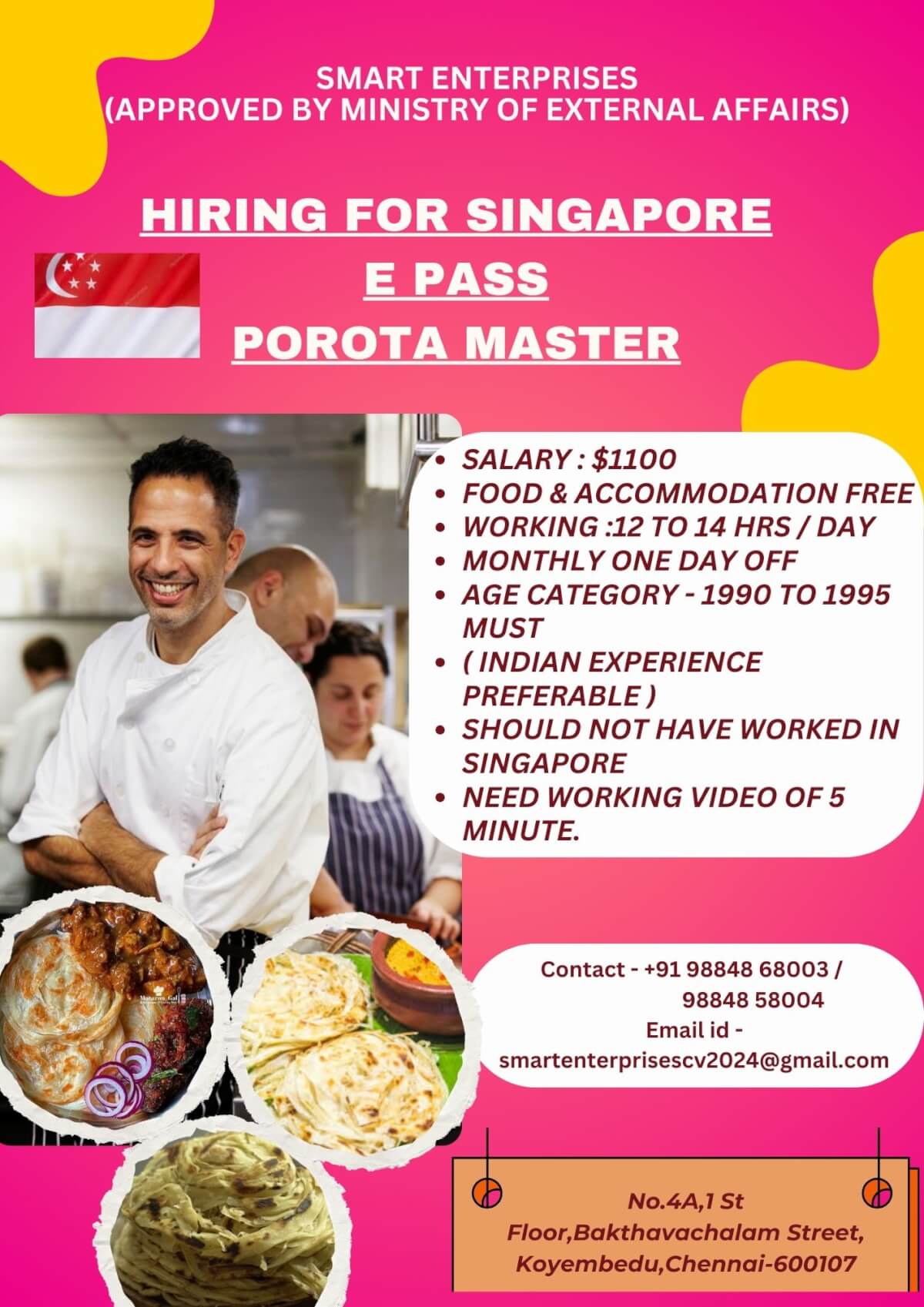 .  HIRING FOR SINGAPORE parotta master