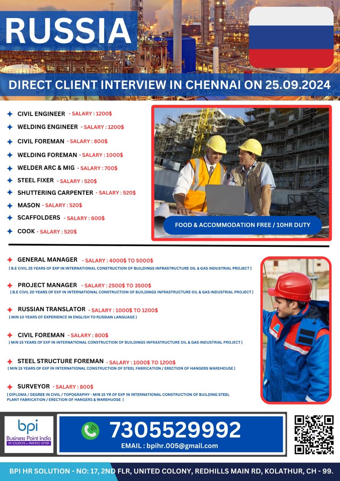 Urgently required for a leading co in russia