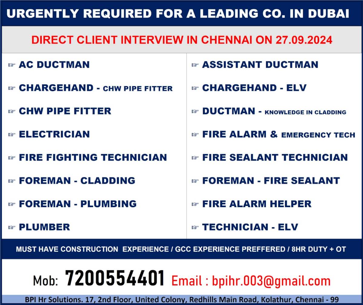 Urgently required for a leading co in uae