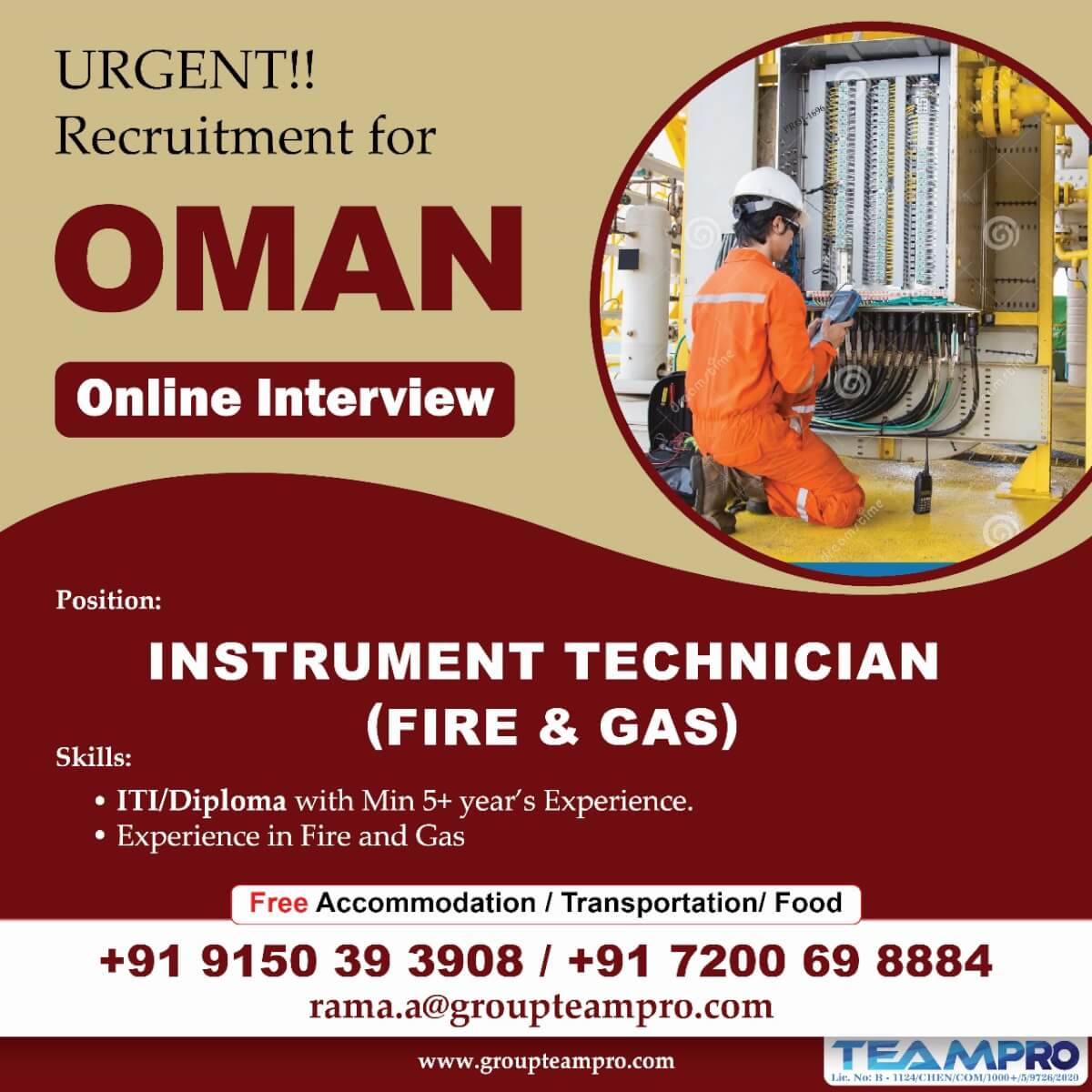 RE: Urgent Requirement For Oman For Instrument Technician