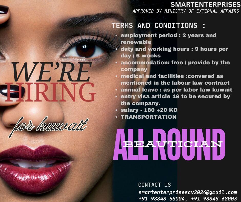 ALL ROUND BEAUTICIAN FOR KUWAIT