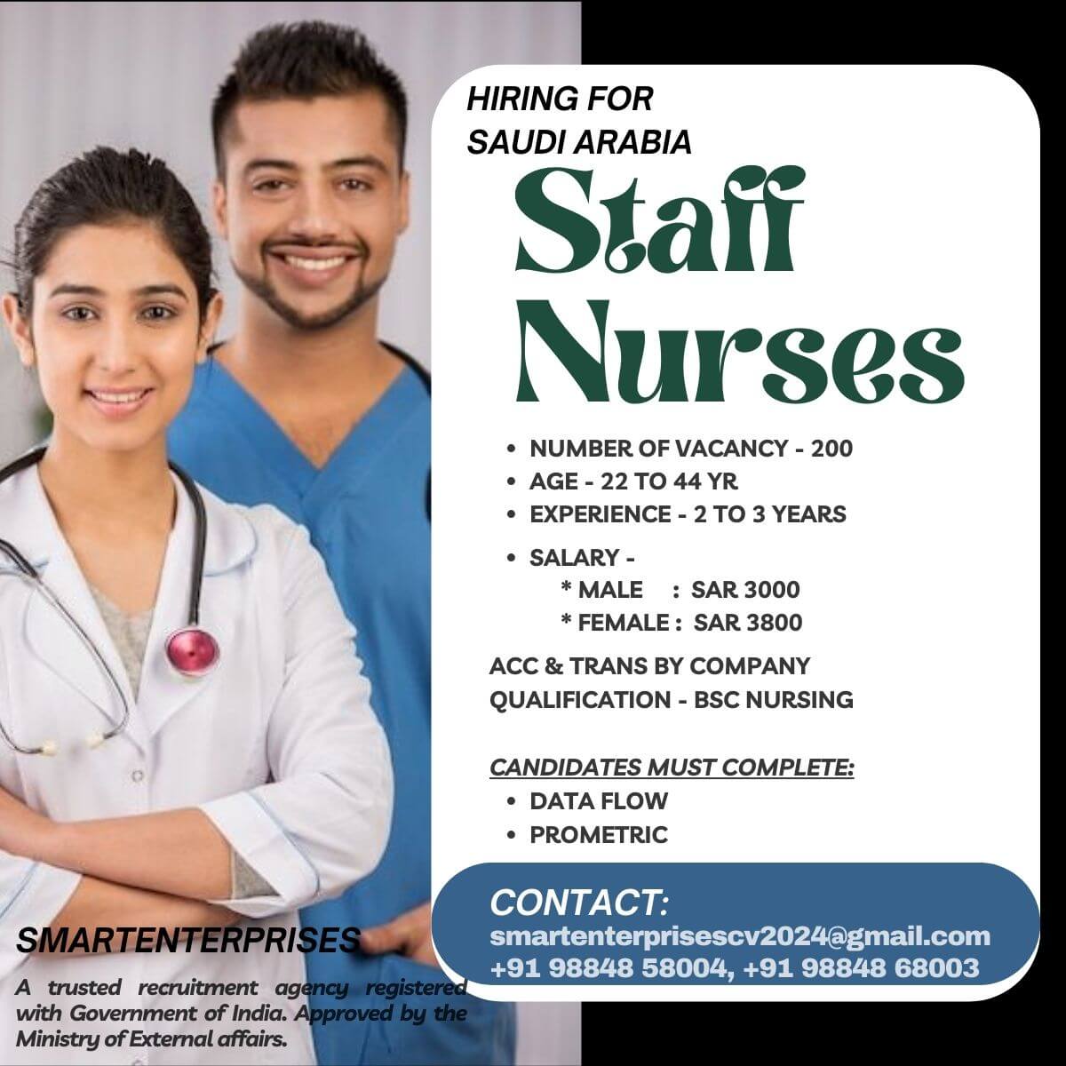 Staff Nurses HIRING FOR SAUDI ARABIA