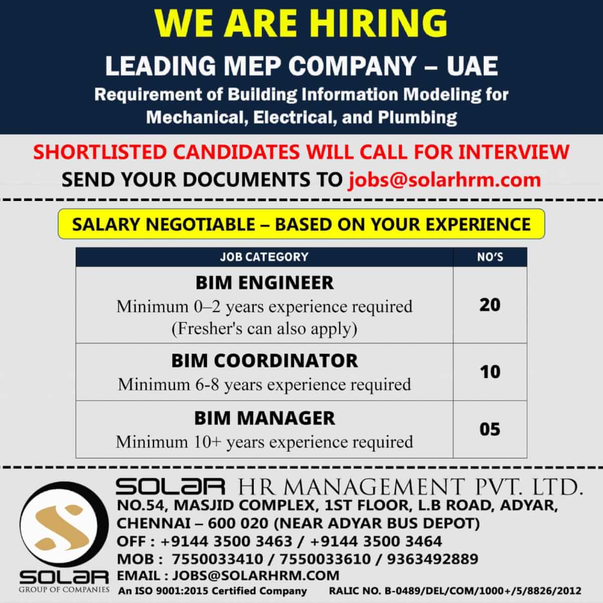 HIRING FOR LEADING MEP COMPANY - UAE