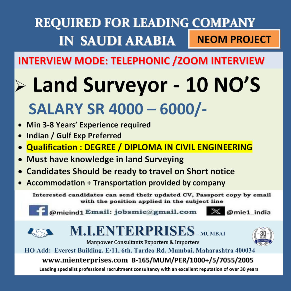 REQUIRED FOR LEADING COMPANY                 IN  SAUDI ARABIA