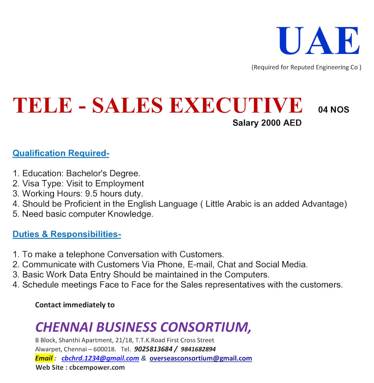 TELE - SALES EXECUTIVE