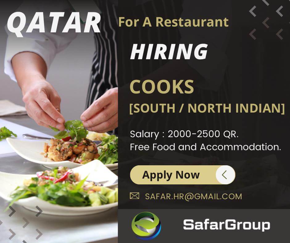 Urgently Required South / North Indian Cook. Qatar.