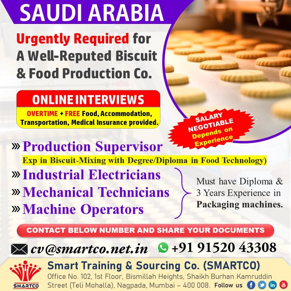 Urgently Required for A Well-Reputed Biscuit & Food Production Co.