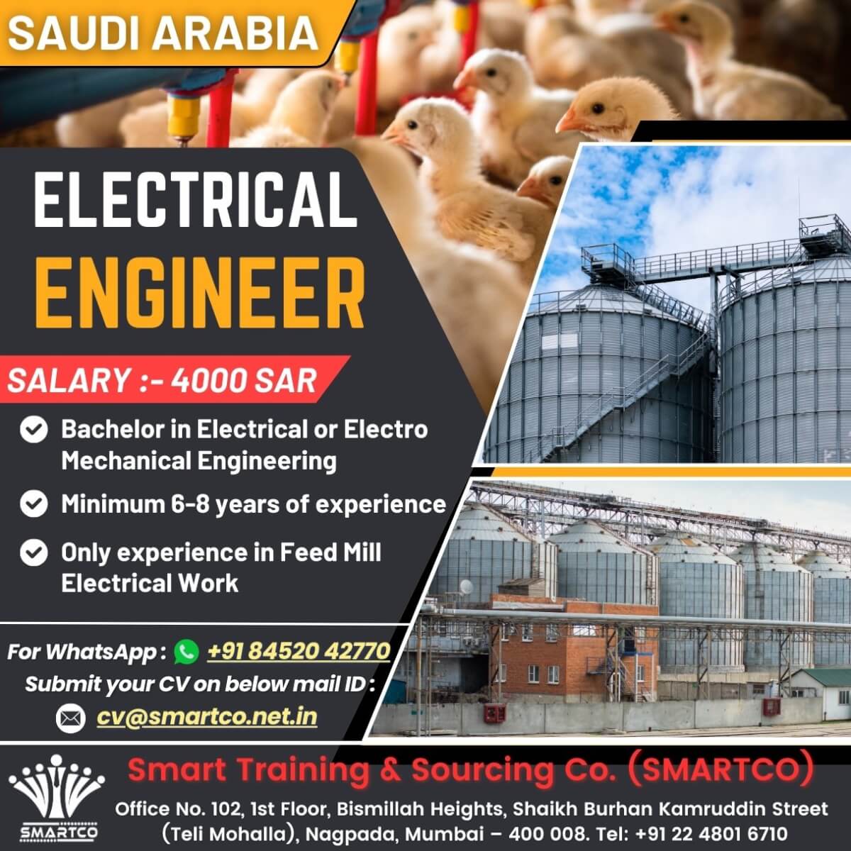 Hiring for a reputed Poultry company in Saudi Arabia