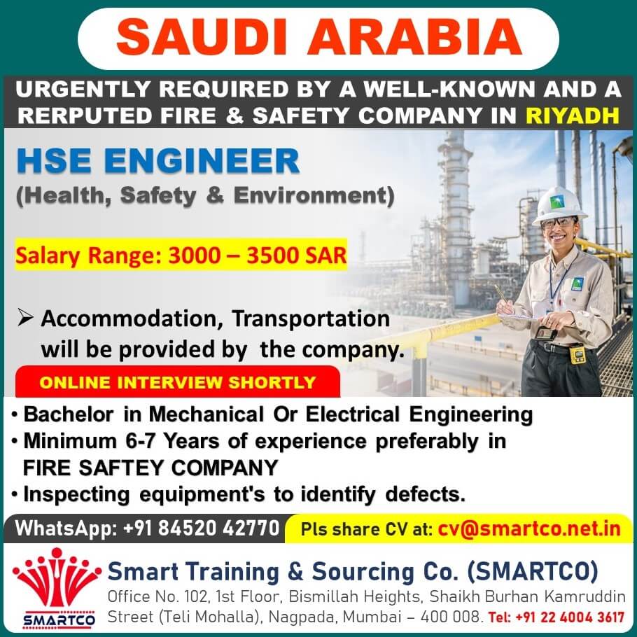 URGENTLY REQUIRED BY A WELL-KNOWN AND A REPUTED FIRE & SAFETY COMPANY IN RIYADH