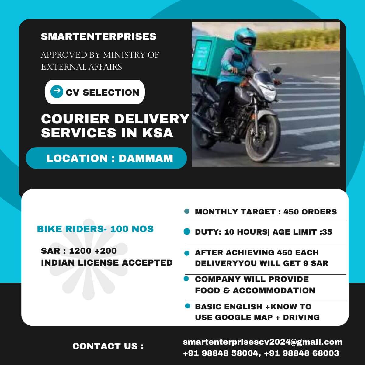 COURIER DELIVERY  SERVICES IN KSA BIKE RIDERS- 100 NOS