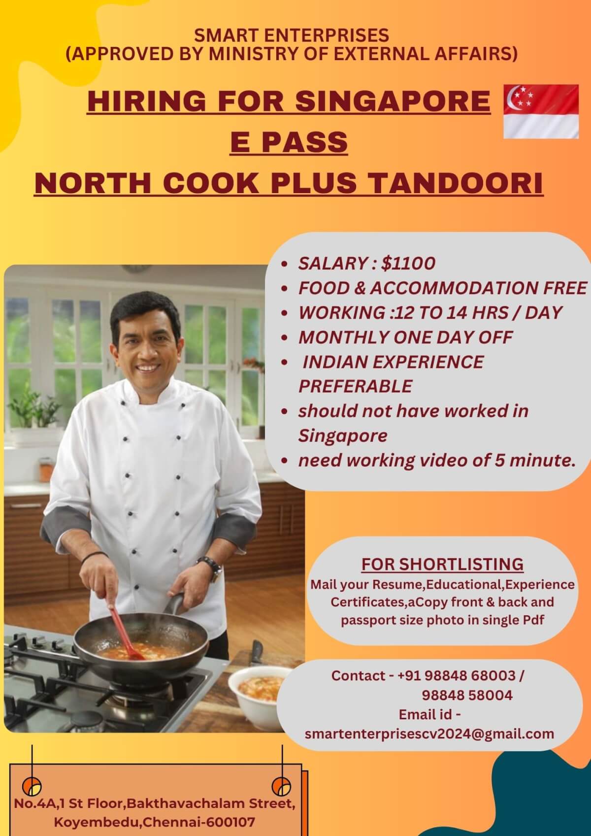 HIRING FOR SINGAPORE E PASS NORTH PLUS TANDOORI