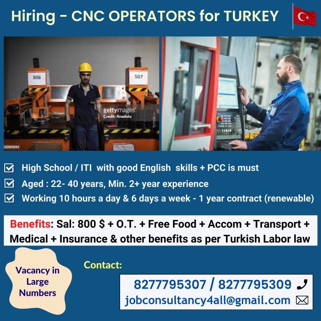 hiring CNC Operators FOR TURKEY