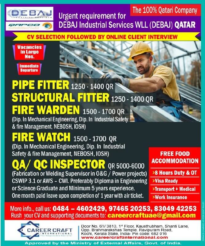 Urgent requirement of manpower for Debaj, Qatar -