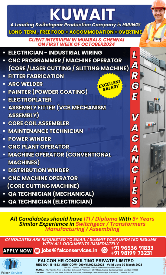 ⚠️Kuwait Hiring⚠️ ▶️A Leading Switchgear Company is hiring!