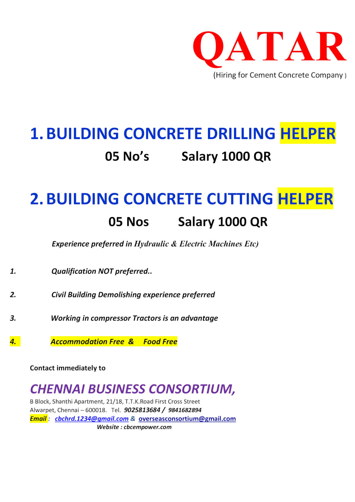 BUILDING CONCRETE DRILLING HELPER / CONCRETE CUTTING HELPER