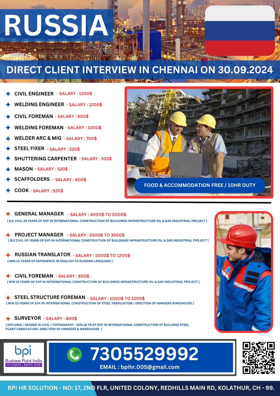 Urgently required for a leading co in russia