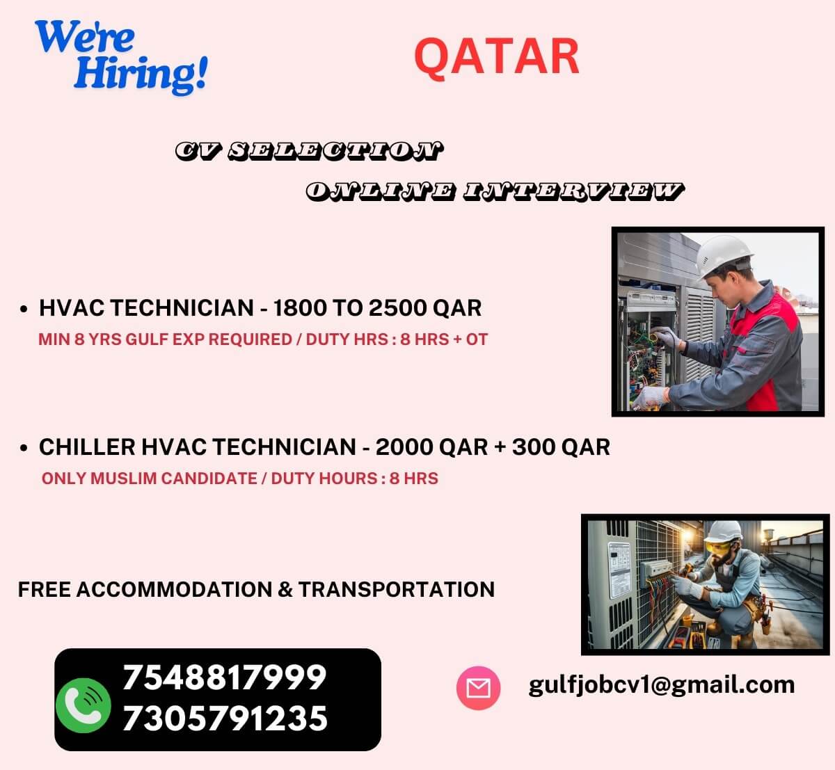 Urgently required for a leading co in Qatar