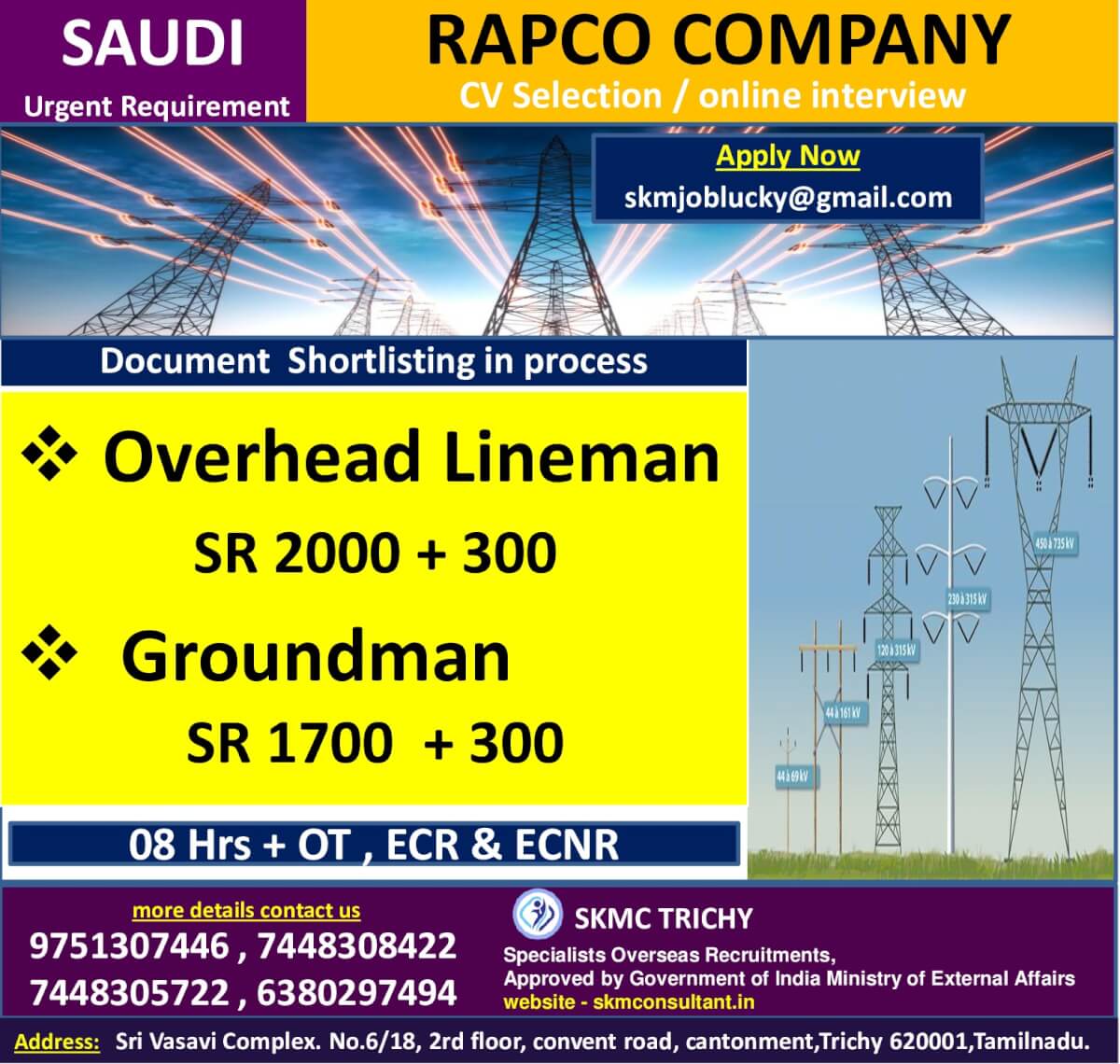 URGENT REQUIREMENT - SAUDI (RAPCO COMPANY) CV SELECTION /ONLINE INTERVIEW