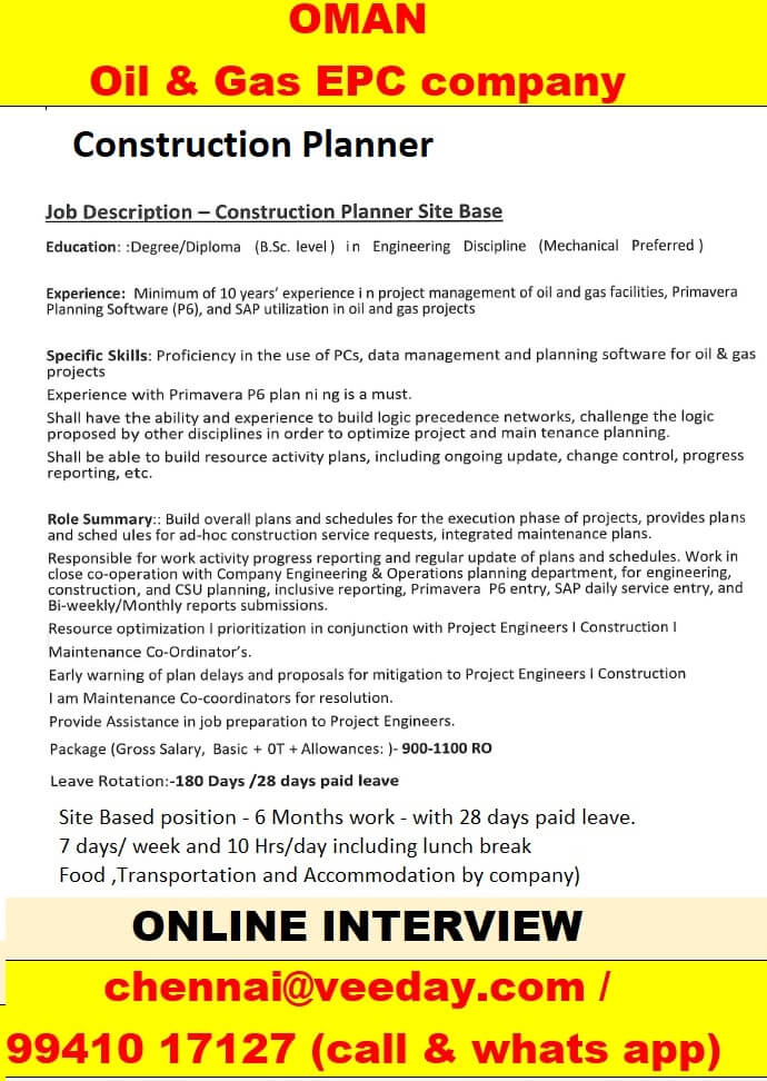 Construction planner / Maintenance planner