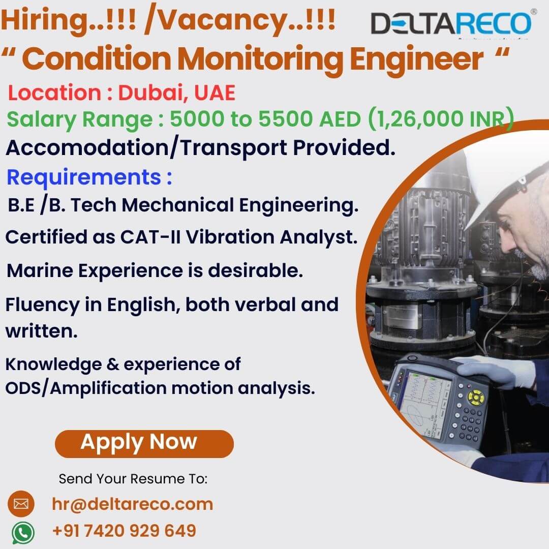 Condition Monitoring Engineer For Dubai