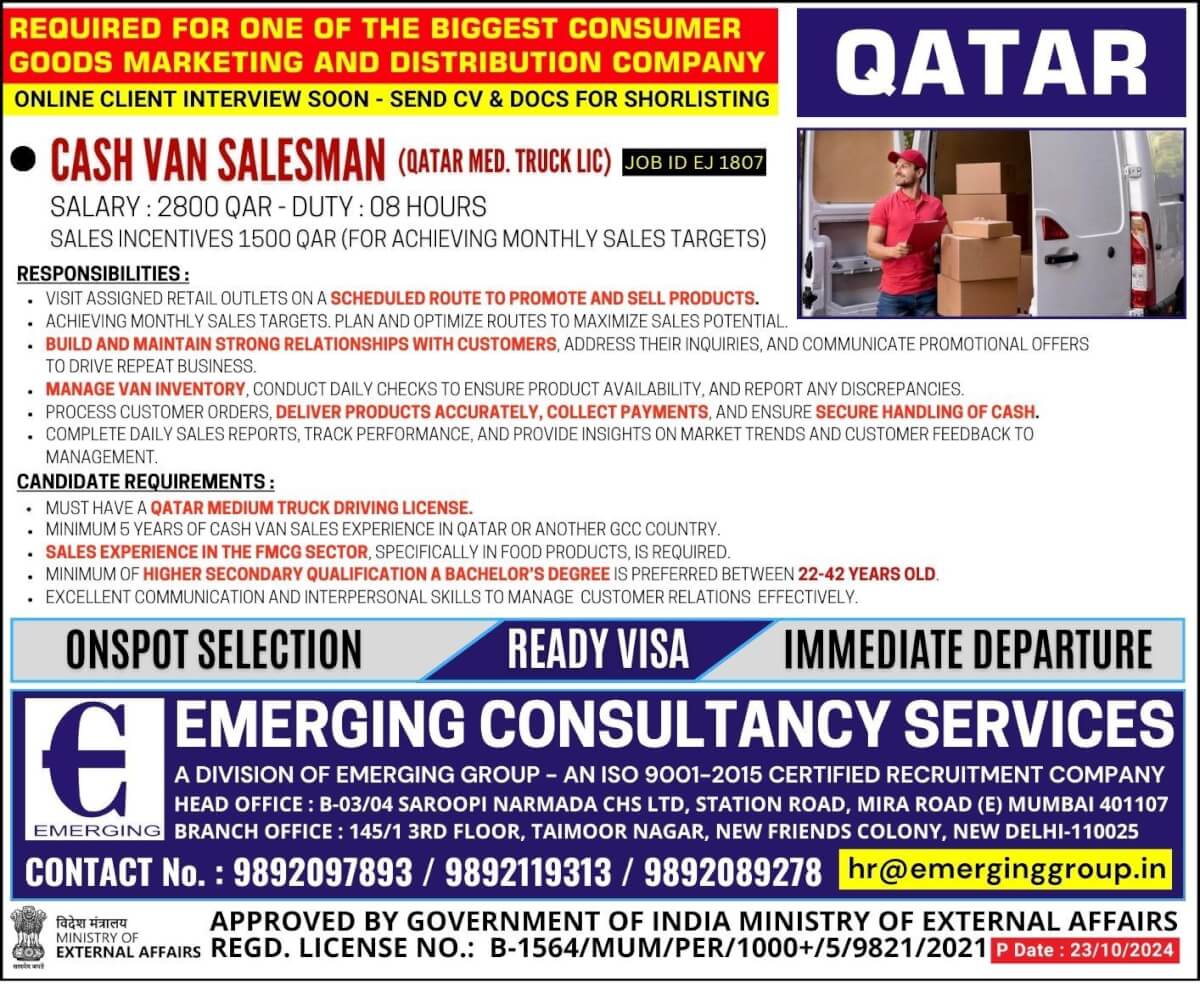 Required for one of the biggest consumer goods marketing and distribution company in Qatar - Qatar License