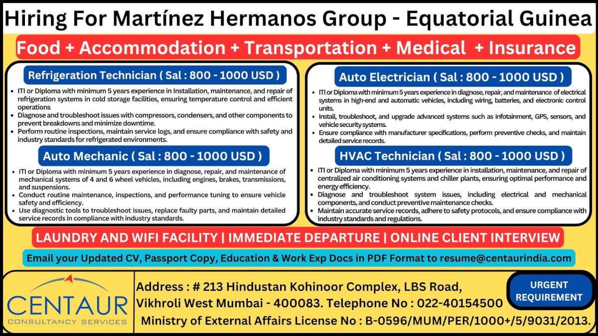 Hiring for Martinez Hermanos Group - Equatorial Guinea, Africa.