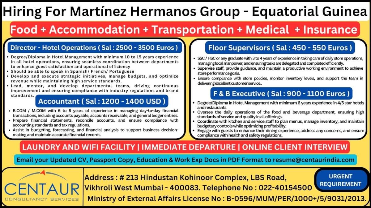 Hiring for Martinez Hermanos Group - Equatorial Guinea, Africa.