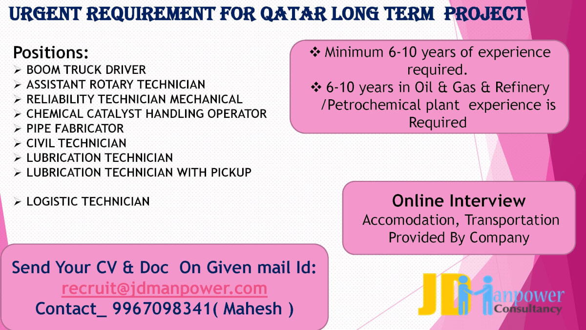 URGENT REQUIREMENT FOR qatar long term  PROJECT