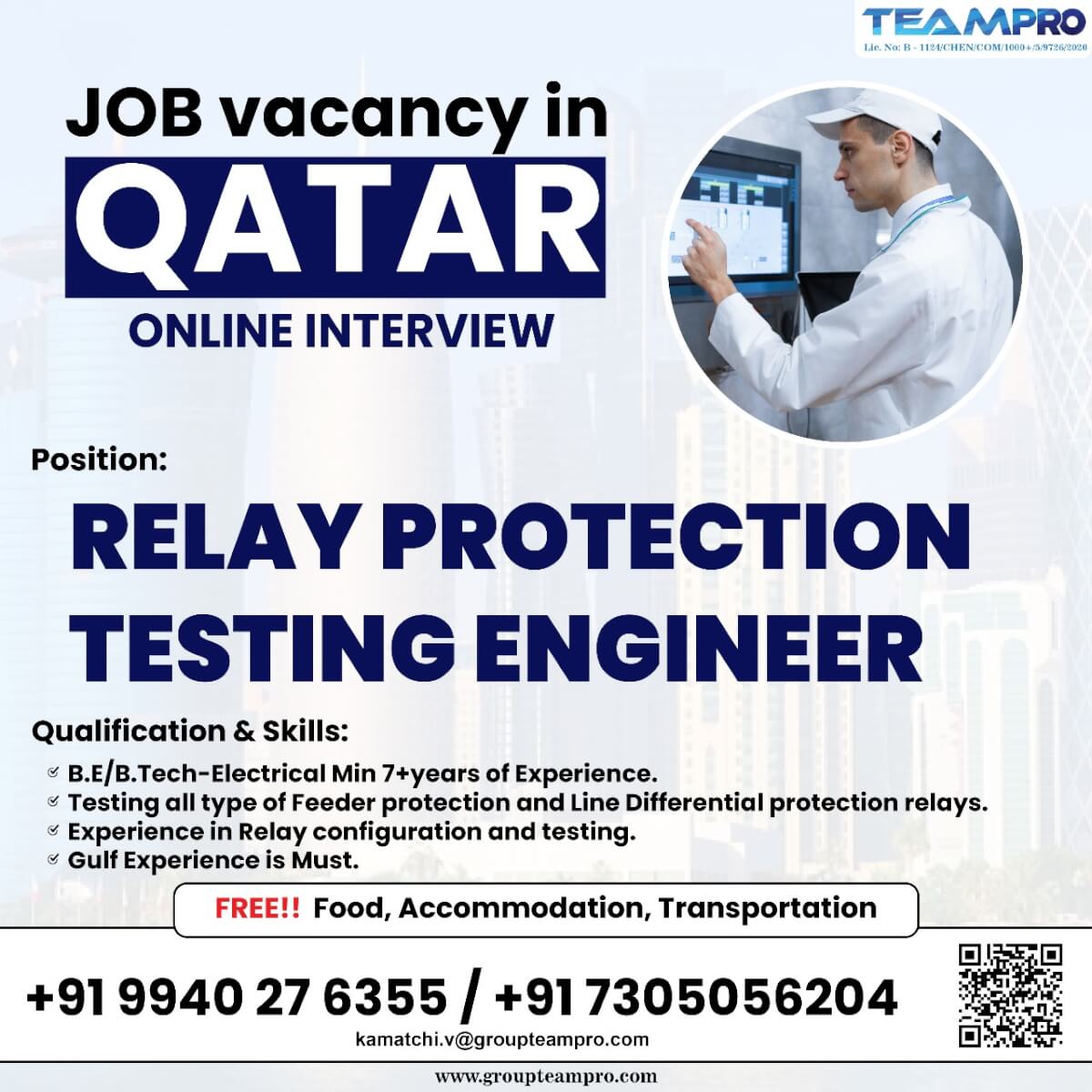 Urgent recruitment for Relay Protection Testing Engineer in Qatar