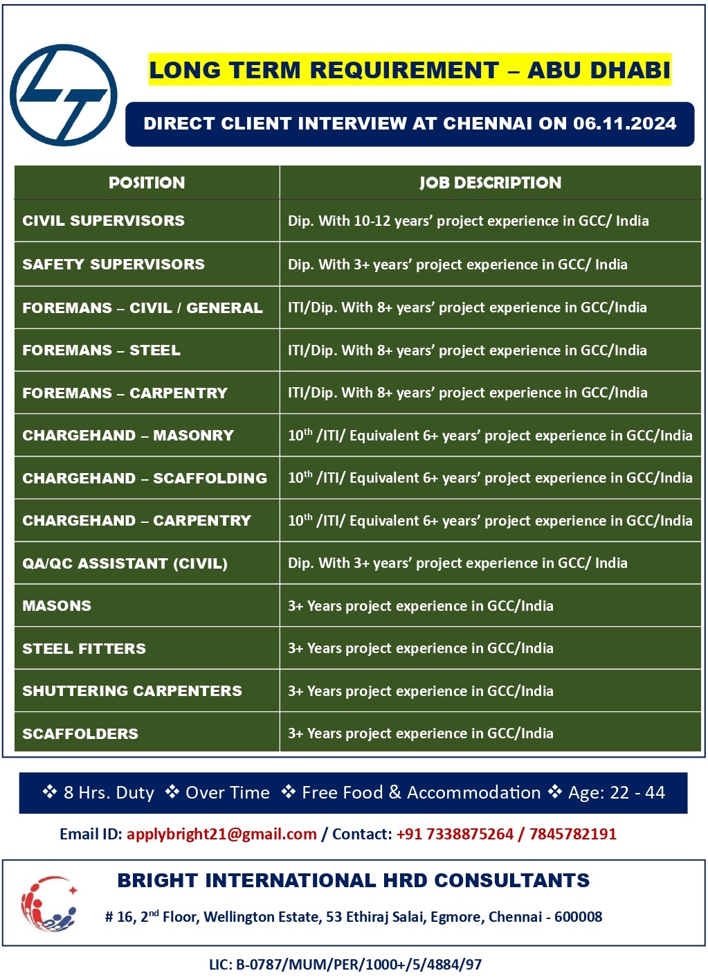 L&T - LONG TERM REQUIREMENT FOR ABU DHABI