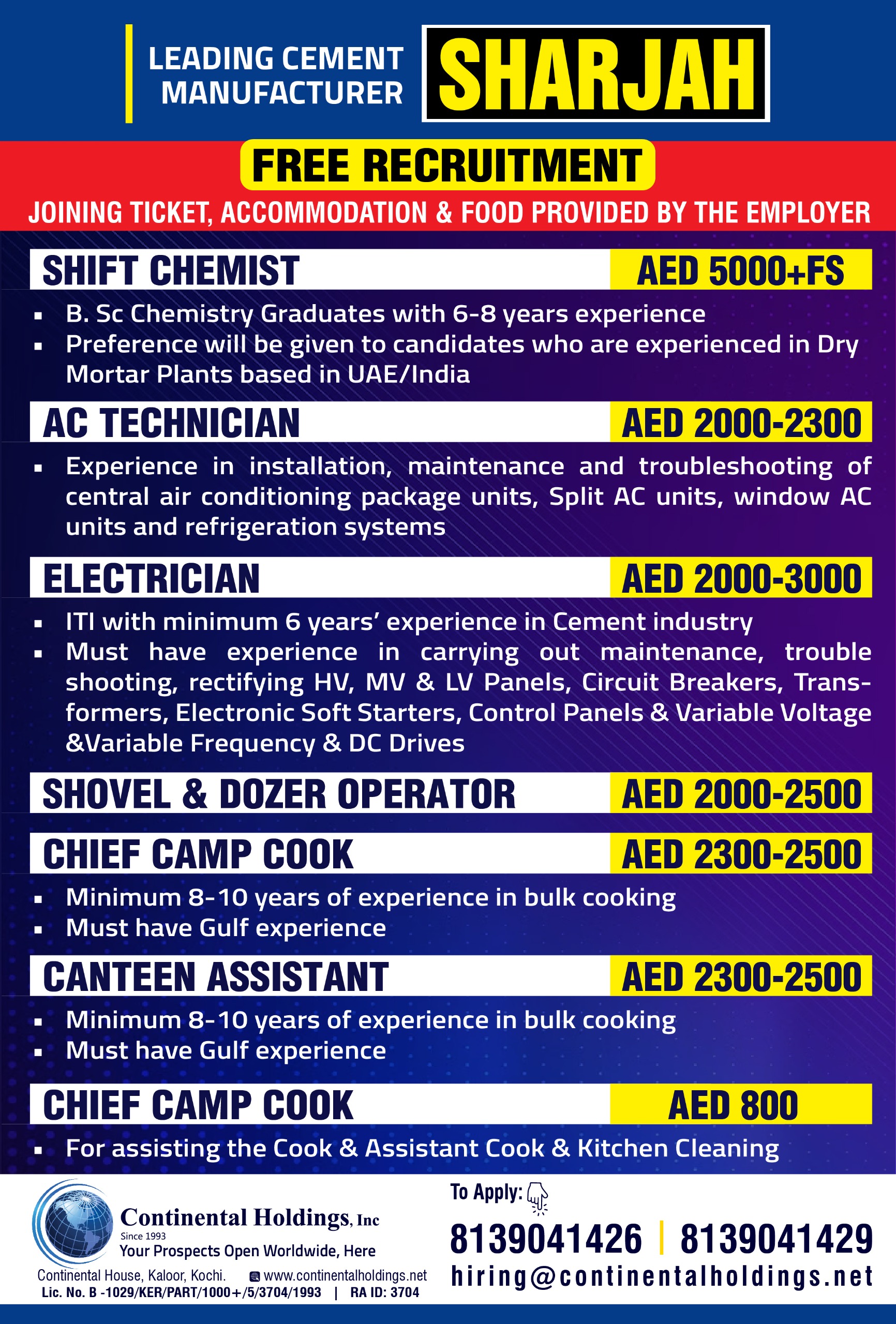 Hiring for Sharjah - Free Recrutiment