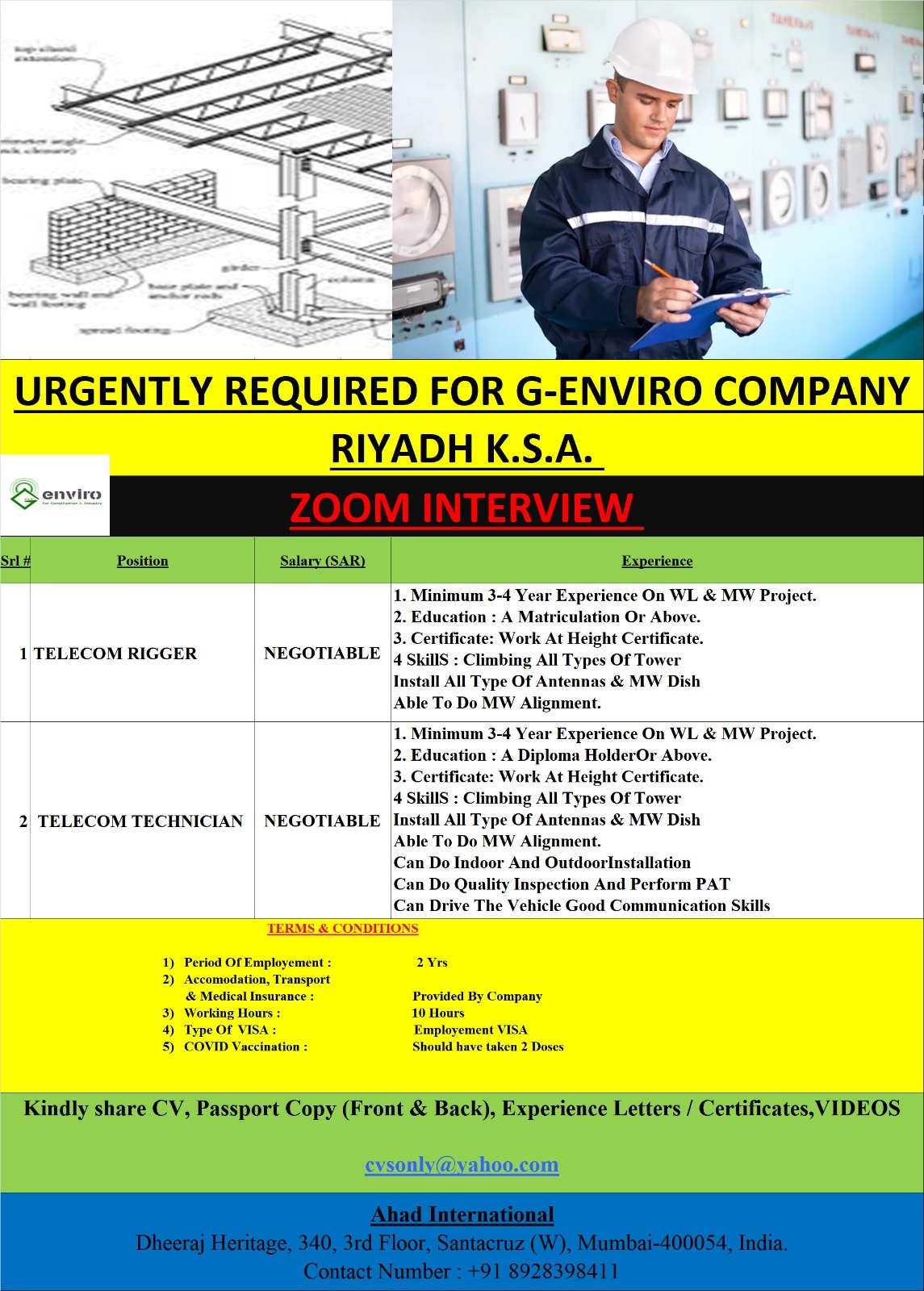 URGENTLY REQUIRED FOR G- ENVIRO COMPANY RIYADH K.S.A.