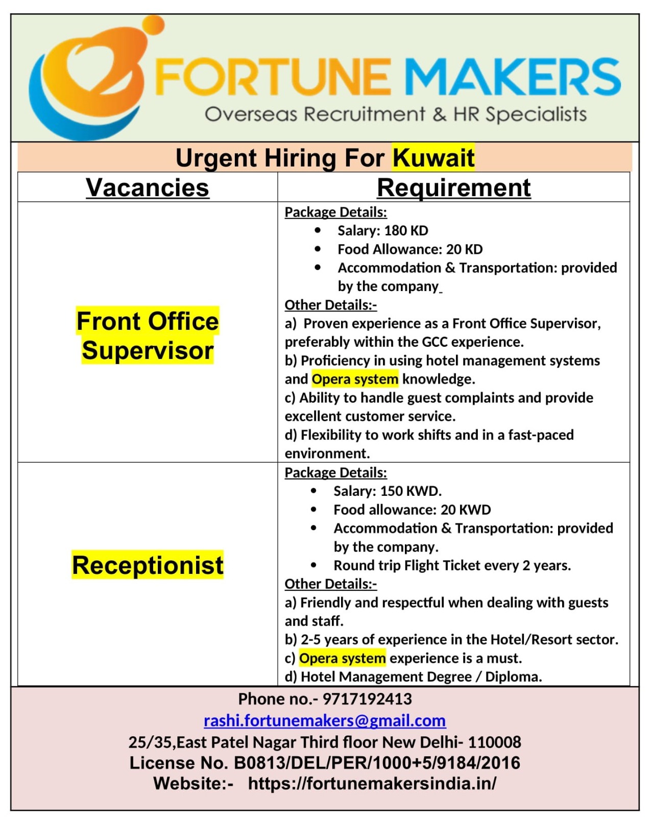 vacancy for Kuwait