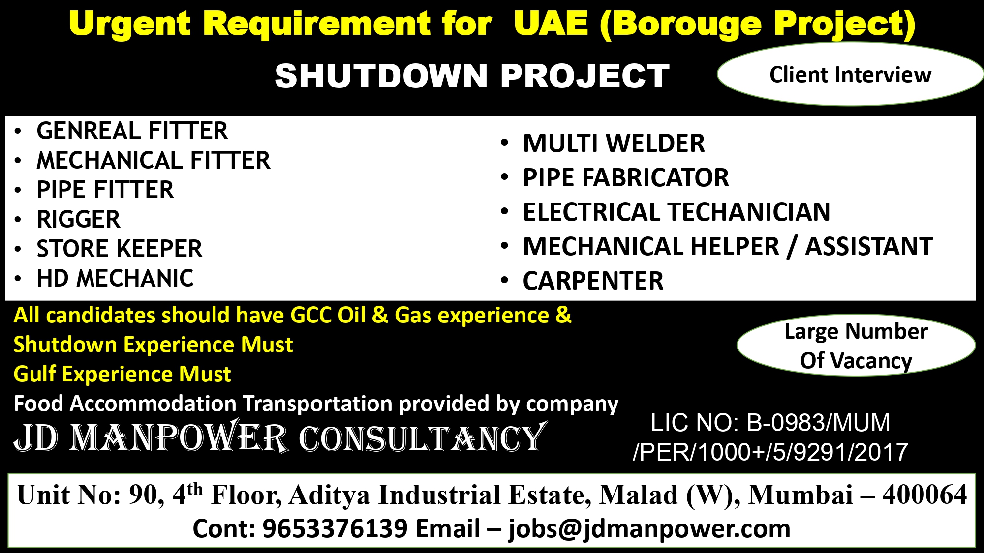 Urgent Requirement For Abu Dhabi Shutdown