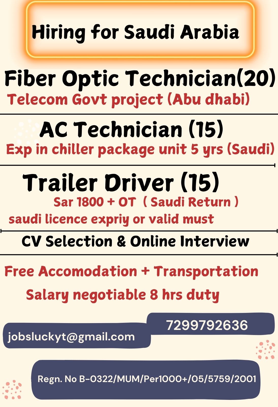 Urgently Hiring for Abu Dhabi & Saudi for leading Telecom Govt Project / Cv Selection & Online Interview / contact 7299792636