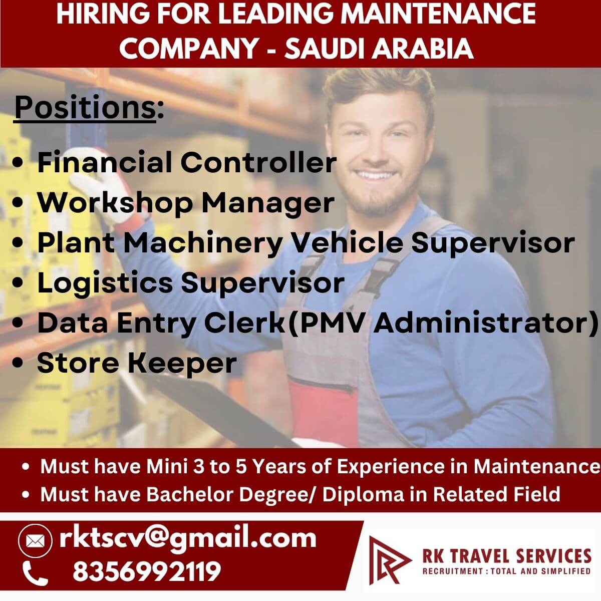 HIRING FOR LEADING MAINTENANCE COMPANY - SAUDI ARABIA