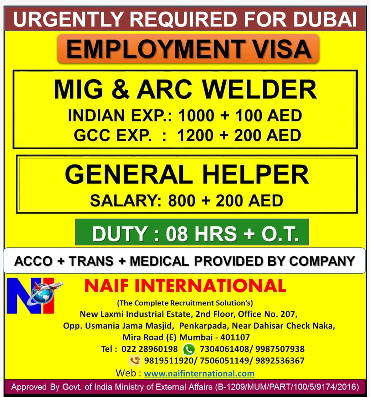 URGENTLY REQUIRED FOR DUBAI